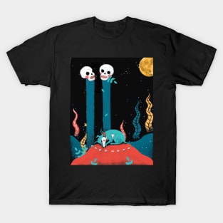 a dog in a grave in the moonlight T-Shirt